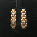18k Yellow Gold and Diamond 14g Solid Articulated Drop Dangle Earrings 1.4"