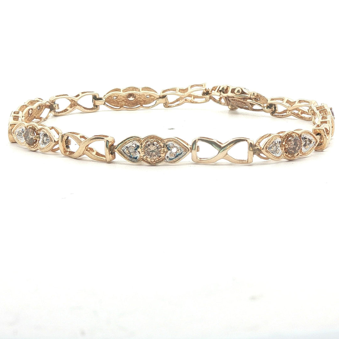 14k Yellow Gold 1cttw Chocolate and White Diamond Link Bracelet 7"