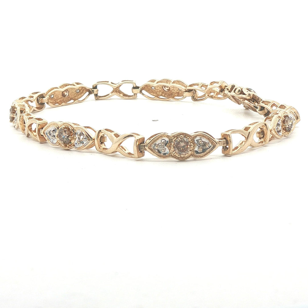 14k Yellow Gold 1cttw Chocolate and White Diamond Link Bracelet 7"