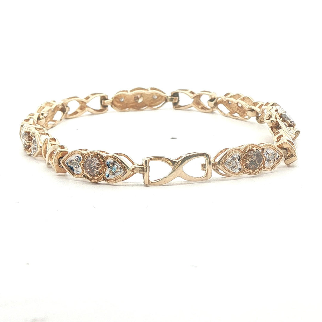 14k Yellow Gold 1cttw Chocolate and White Diamond Link Bracelet 7"