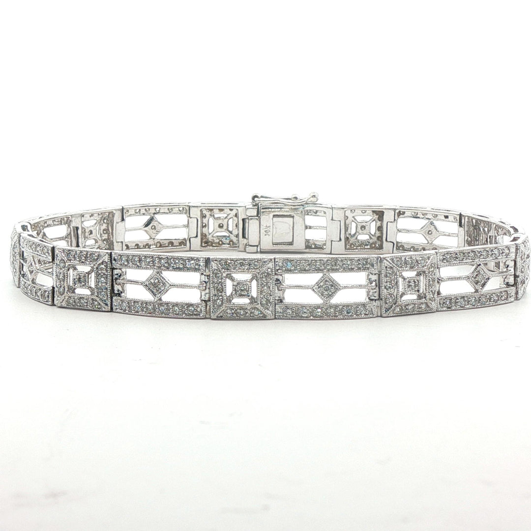 14k White Gold and 1.25cttw Diamond Vintage Filigree Link Bracelet 7"