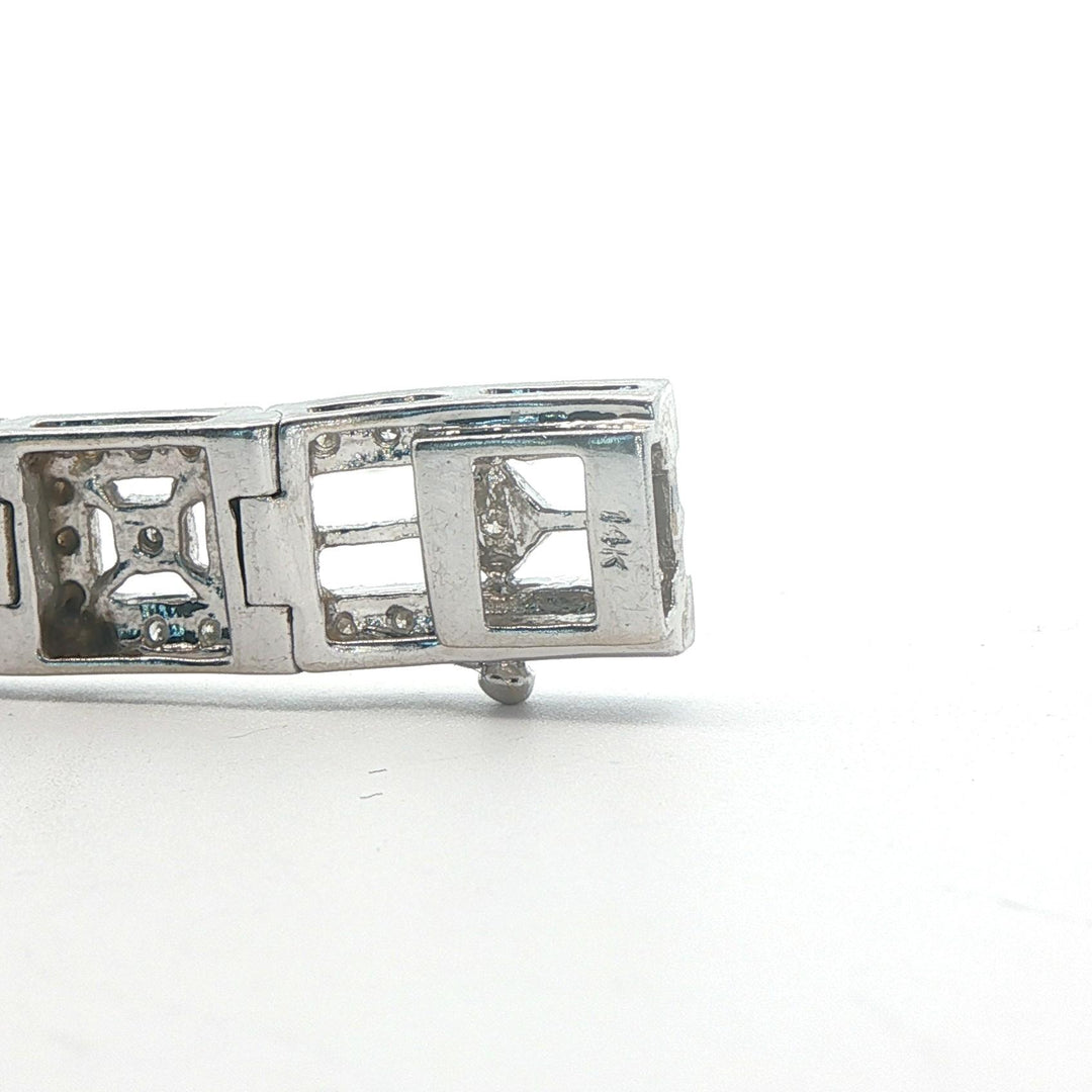 14k White Gold and 1.25cttw Diamond Vintage Filigree Link Bracelet 7"