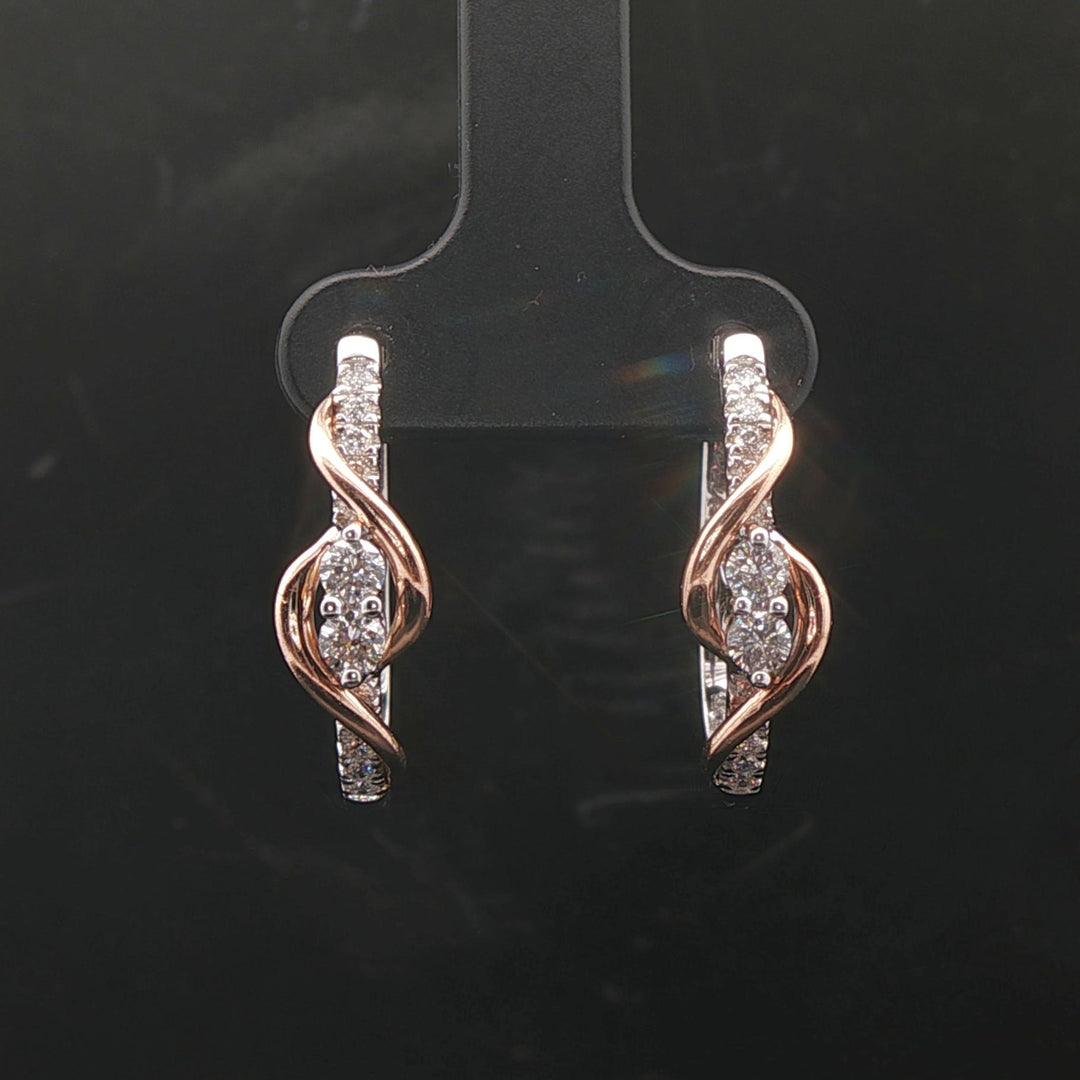 14k White and Rose Gold 0.50cttw Diamond Fancy Hoop Earrings