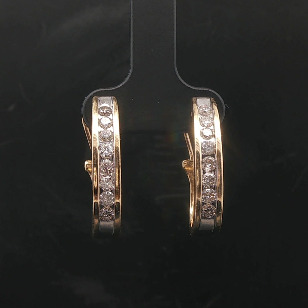 14k Yellow Gold and 1.5cttw Diamond Hoop Earrings 1"