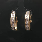 14k Yellow Gold and 1.5cttw Diamond Hoop Earrings 1"