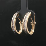 14k Yellow Gold and 1.5cttw Diamond Hoop Earrings 1"