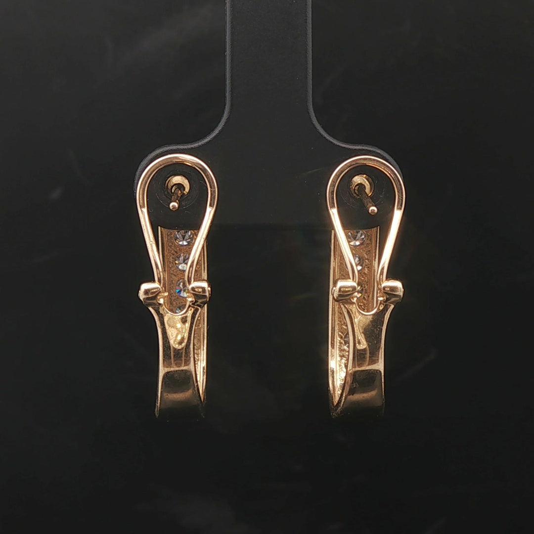 14k Yellow Gold and 1.5cttw Diamond Hoop Earrings 1"