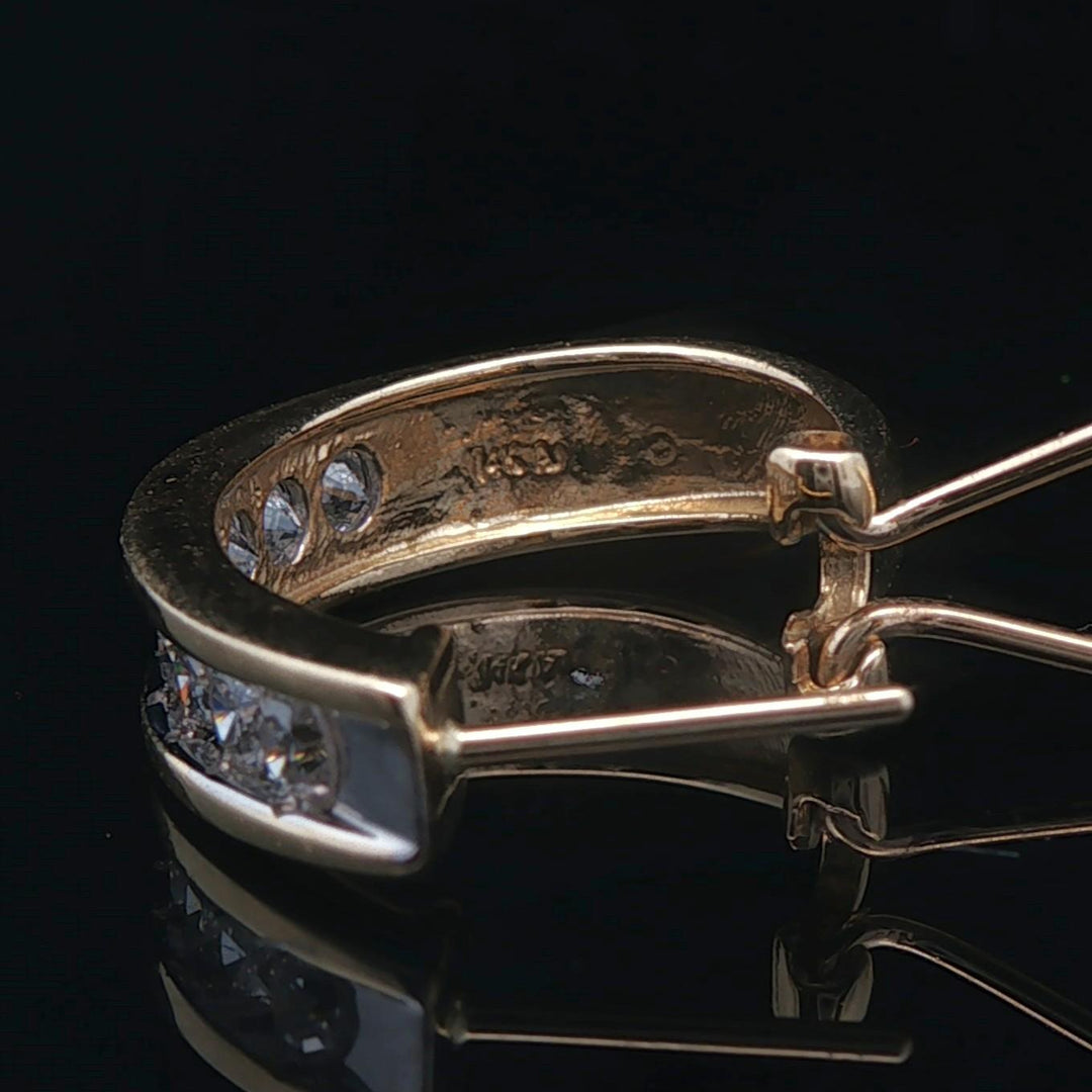 14k Yellow Gold and 1.5cttw Diamond Hoop Earrings 1"