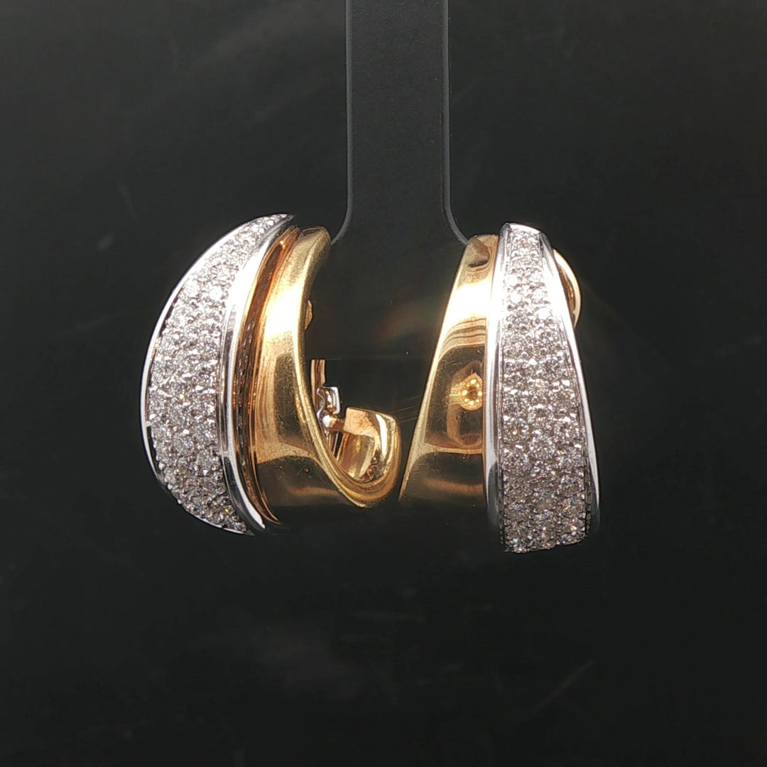 18k Yellow and White Gold 3cttw Diamond Heavy Fancy Hoop Earrings 1"