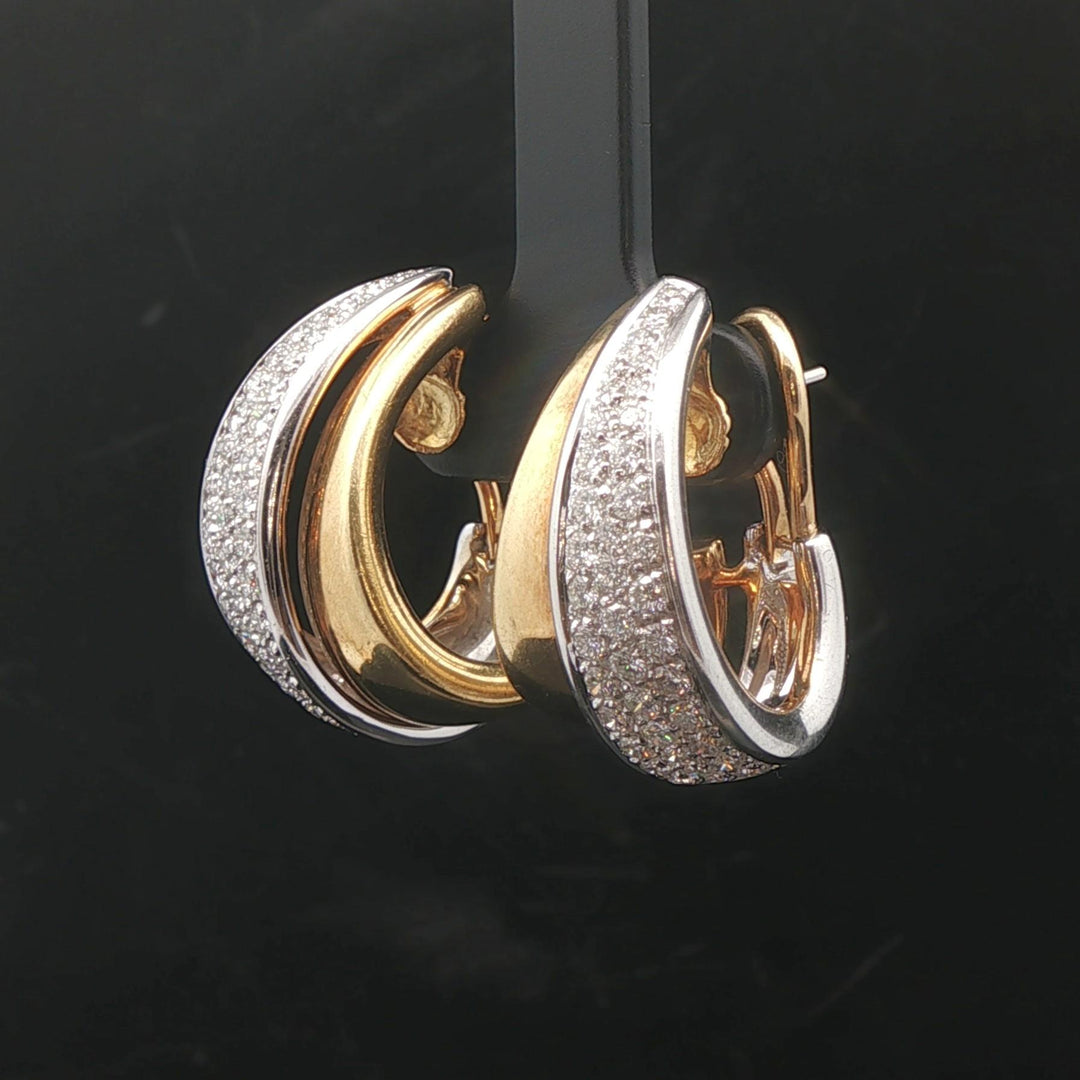18k Yellow and White Gold 3cttw Diamond Heavy Fancy Hoop Earrings 1"