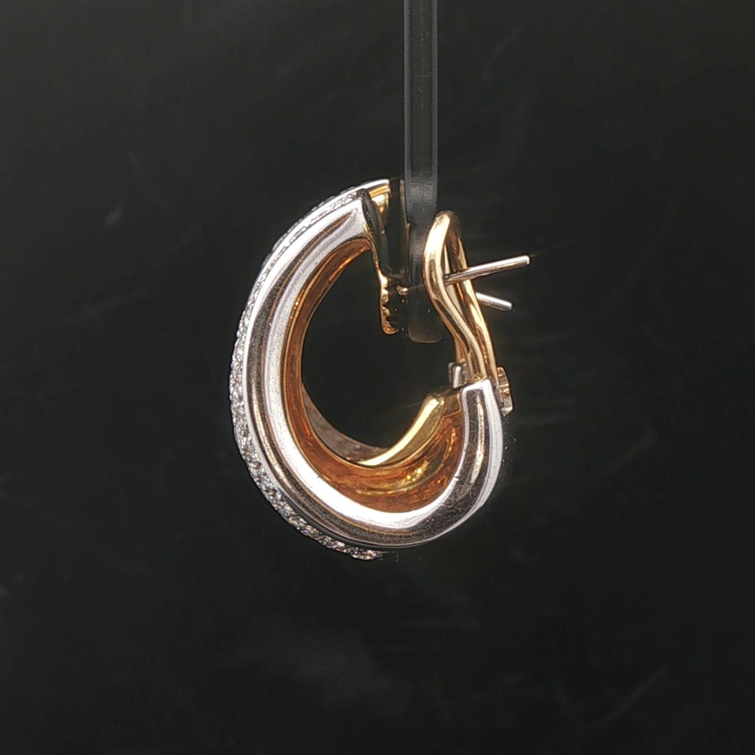 18k Yellow and White Gold 3cttw Diamond Heavy Fancy Hoop Earrings 1"