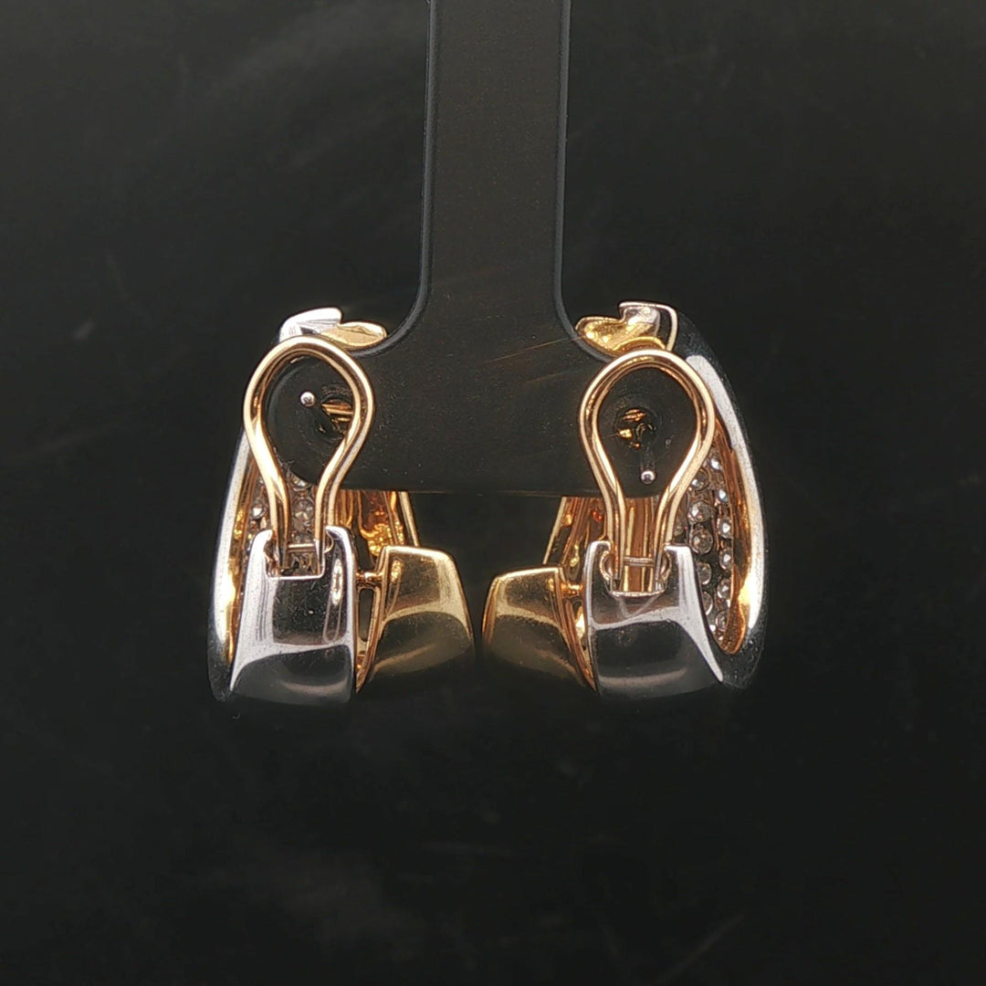 18k Yellow and White Gold 3cttw Diamond Heavy Fancy Hoop Earrings 1"