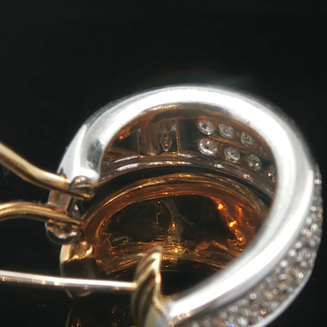 18k Yellow and White Gold 3cttw Diamond Heavy Fancy Hoop Earrings 1"