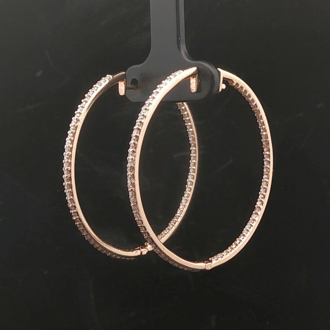 14k Yellow Gold and 1.5cttw Diamond Inside Out Hoop Earrings 1.5"