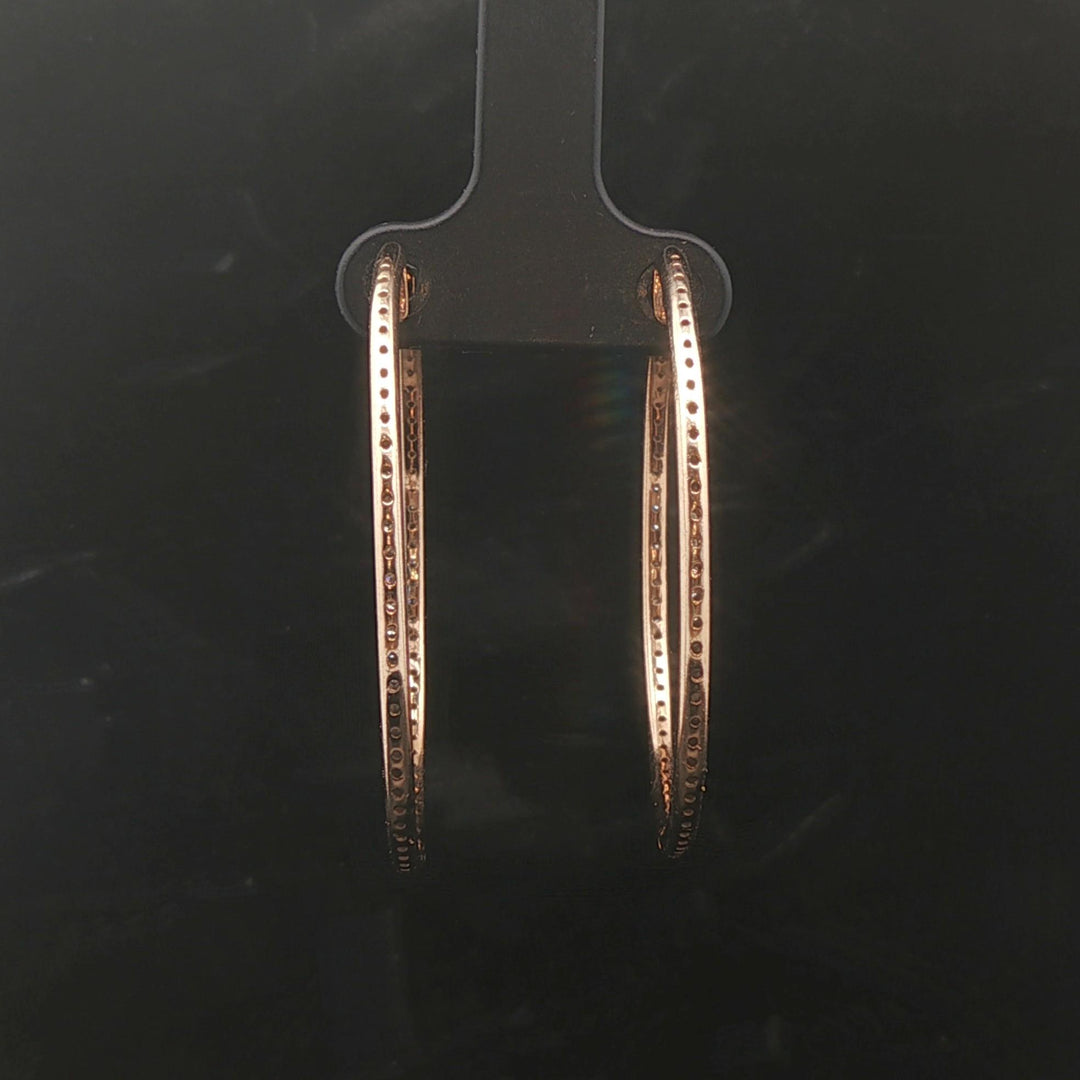 14k Yellow Gold and 1.5cttw Diamond Inside Out Hoop Earrings 1.5"