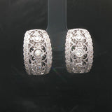 18k White Gold and 1cttw Diamond Intricate Filigree Hoop Huggie Earrings