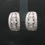 18k White Gold and 1cttw Diamond Intricate Filigree Hoop Huggie Earrings