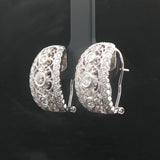 18k White Gold and 1cttw Diamond Intricate Filigree Hoop Huggie Earrings