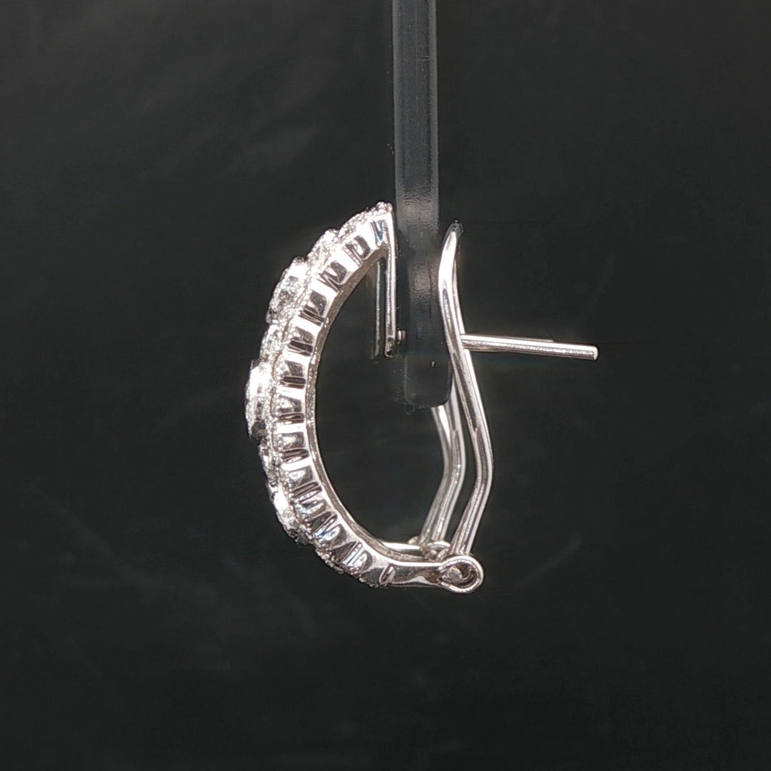 18k White Gold and 1cttw Diamond Intricate Filigree Hoop Huggie Earrings