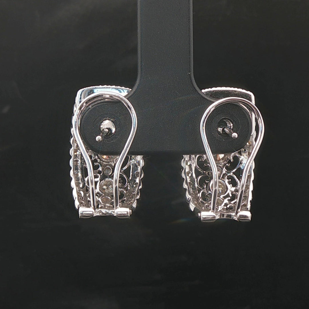 18k White Gold and 1cttw Diamond Intricate Filigree Hoop Huggie Earrings