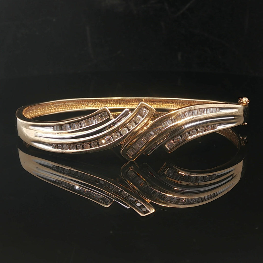 14k Yellow Gold and 1cttw Diamond 18.2g Ladies Bangle Bracelet 6.75"