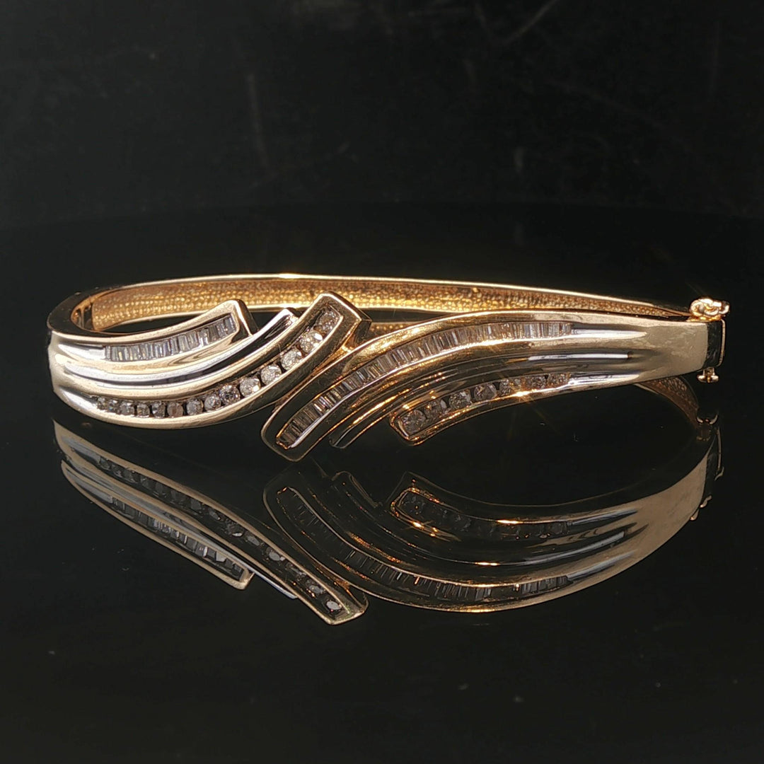 14k Yellow Gold and 1cttw Diamond 18.2g Ladies Bangle Bracelet 6.75"