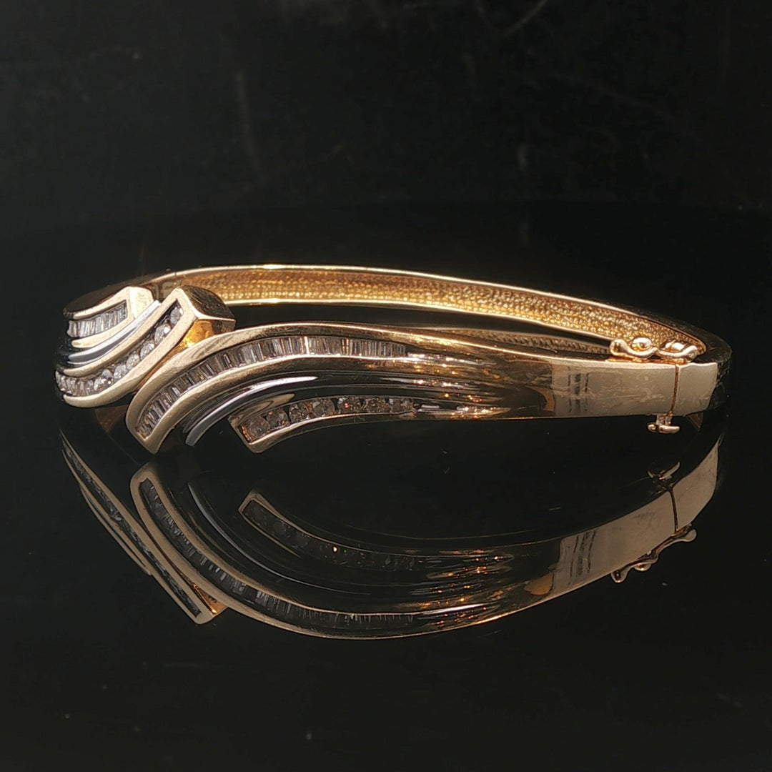 14k Yellow Gold and 1cttw Diamond 18.2g Ladies Bangle Bracelet 6.75"