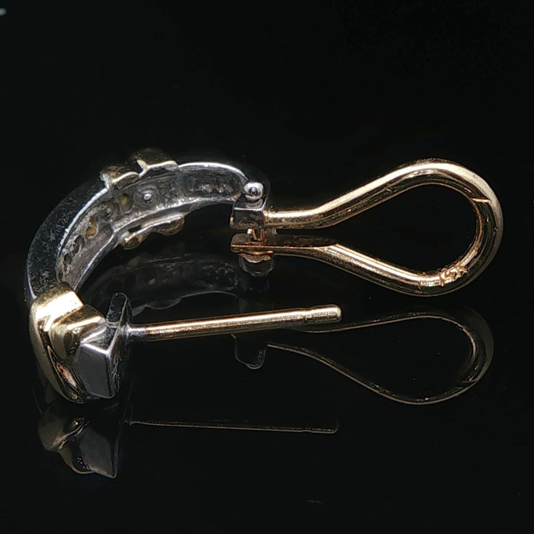 14k Yellow and White Gold Diamond Small Hoop Earrings