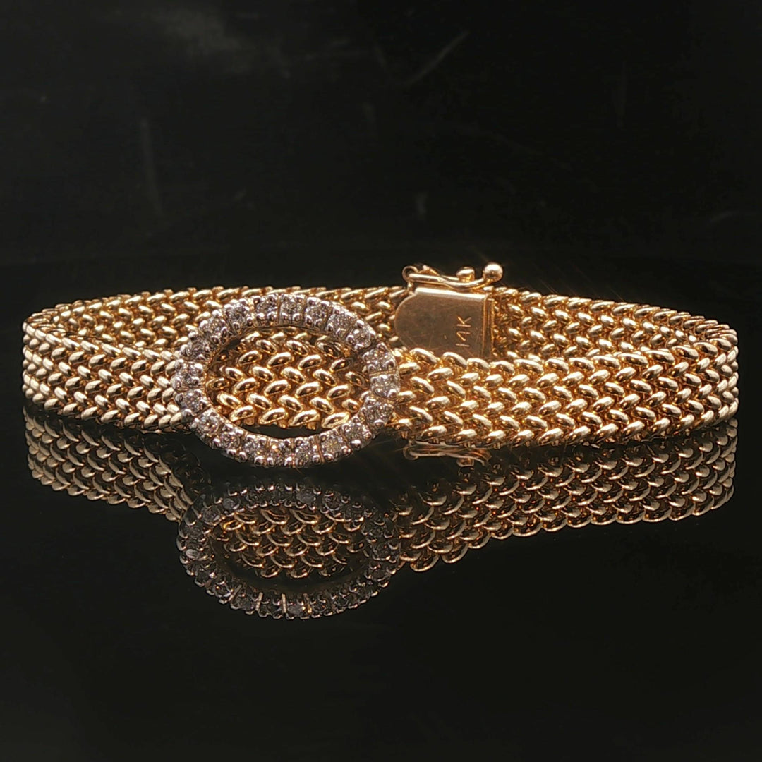 14k Yellow Gold and 0.25cttw Diamond Mesh Link Bracelet 6.5"