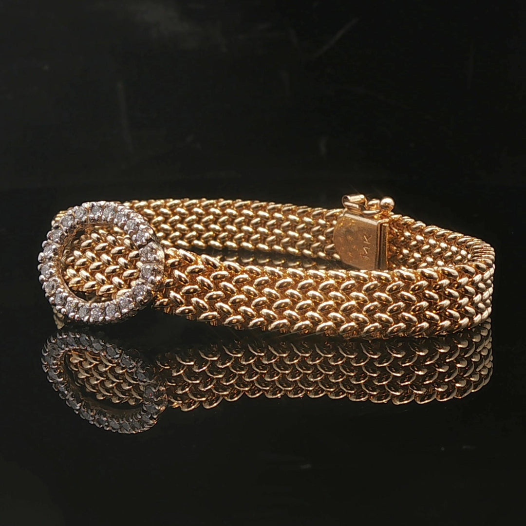 14k Yellow Gold and 0.25cttw Diamond Mesh Link Bracelet 6.5"