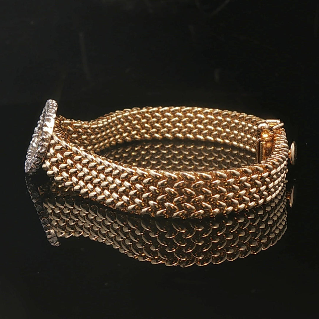14k Yellow Gold and 0.25cttw Diamond Mesh Link Bracelet 6.5"