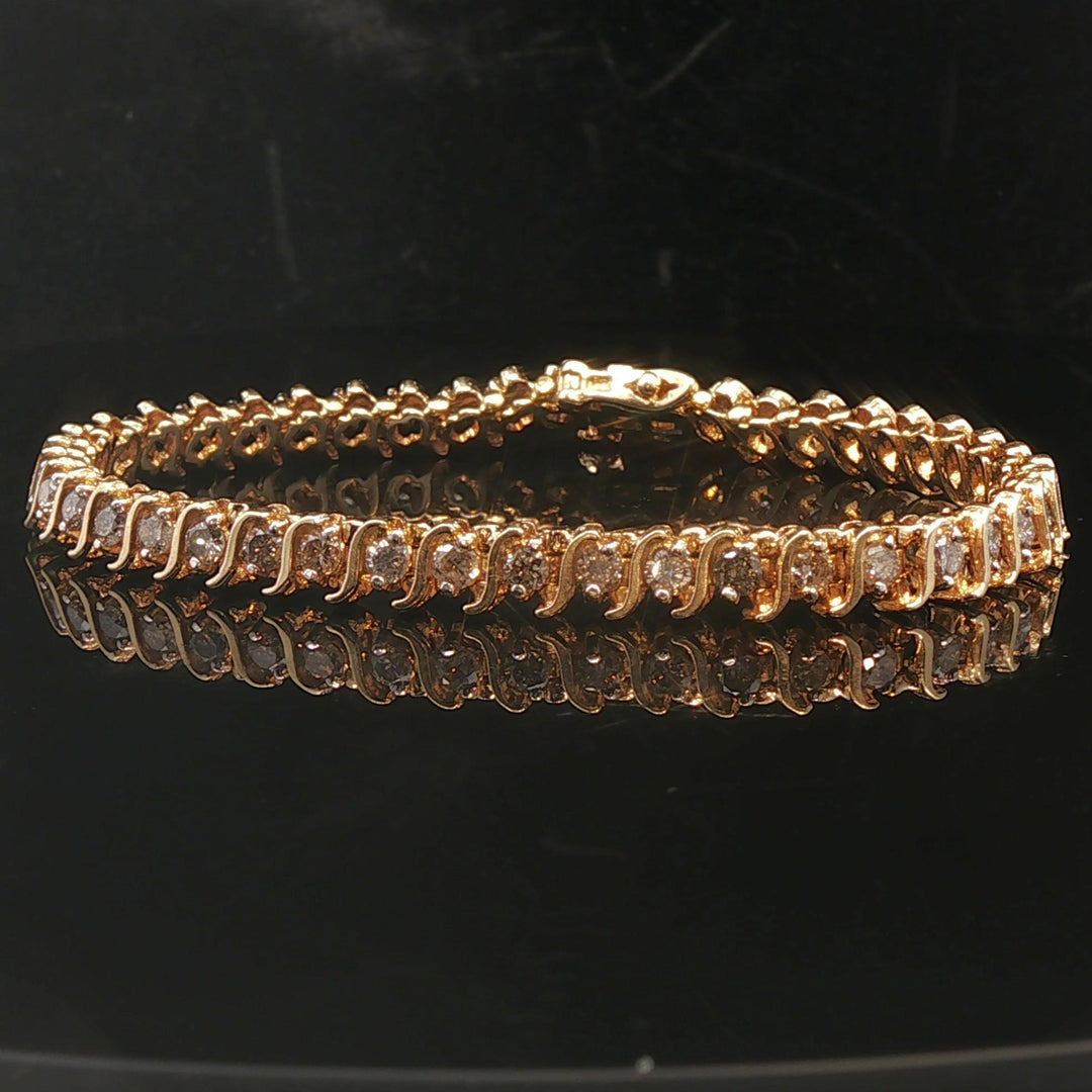 14k Yellow Gold and 4cttw Diamond Vintage S Link Tennis Bracelet 7"