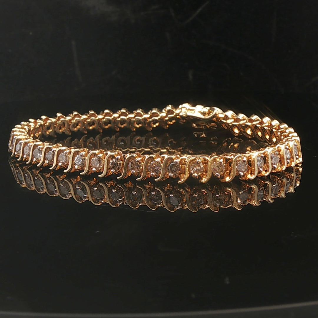 14k Yellow Gold and 4cttw Diamond Vintage S Link Tennis Bracelet 7"