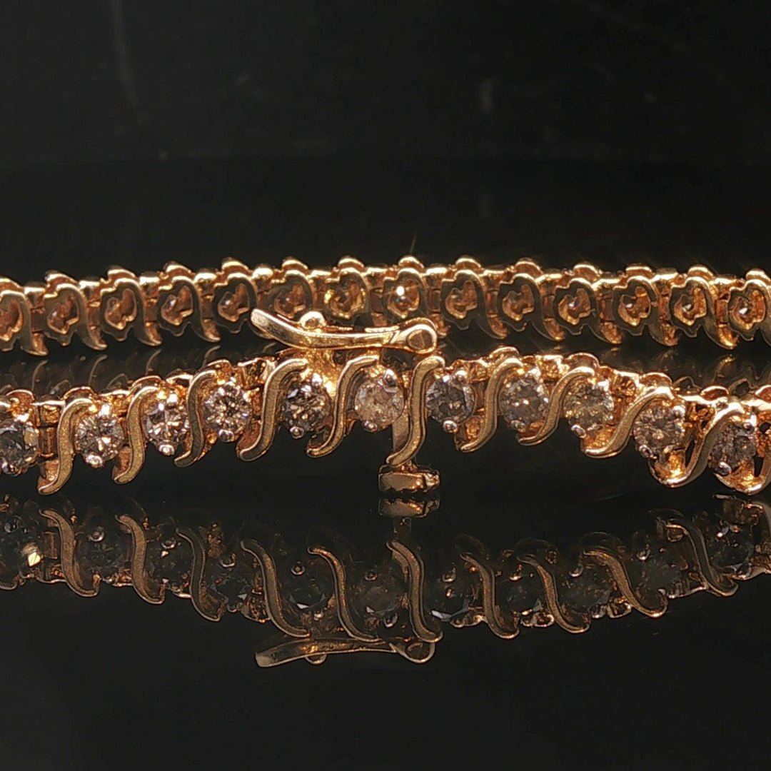 14k Yellow Gold and 4cttw Diamond Vintage S Link Tennis Bracelet 7"