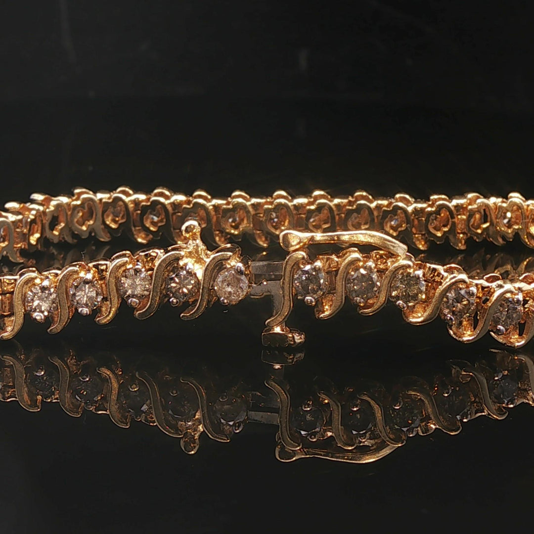 14k Yellow Gold and 4cttw Diamond Vintage S Link Tennis Bracelet 7"