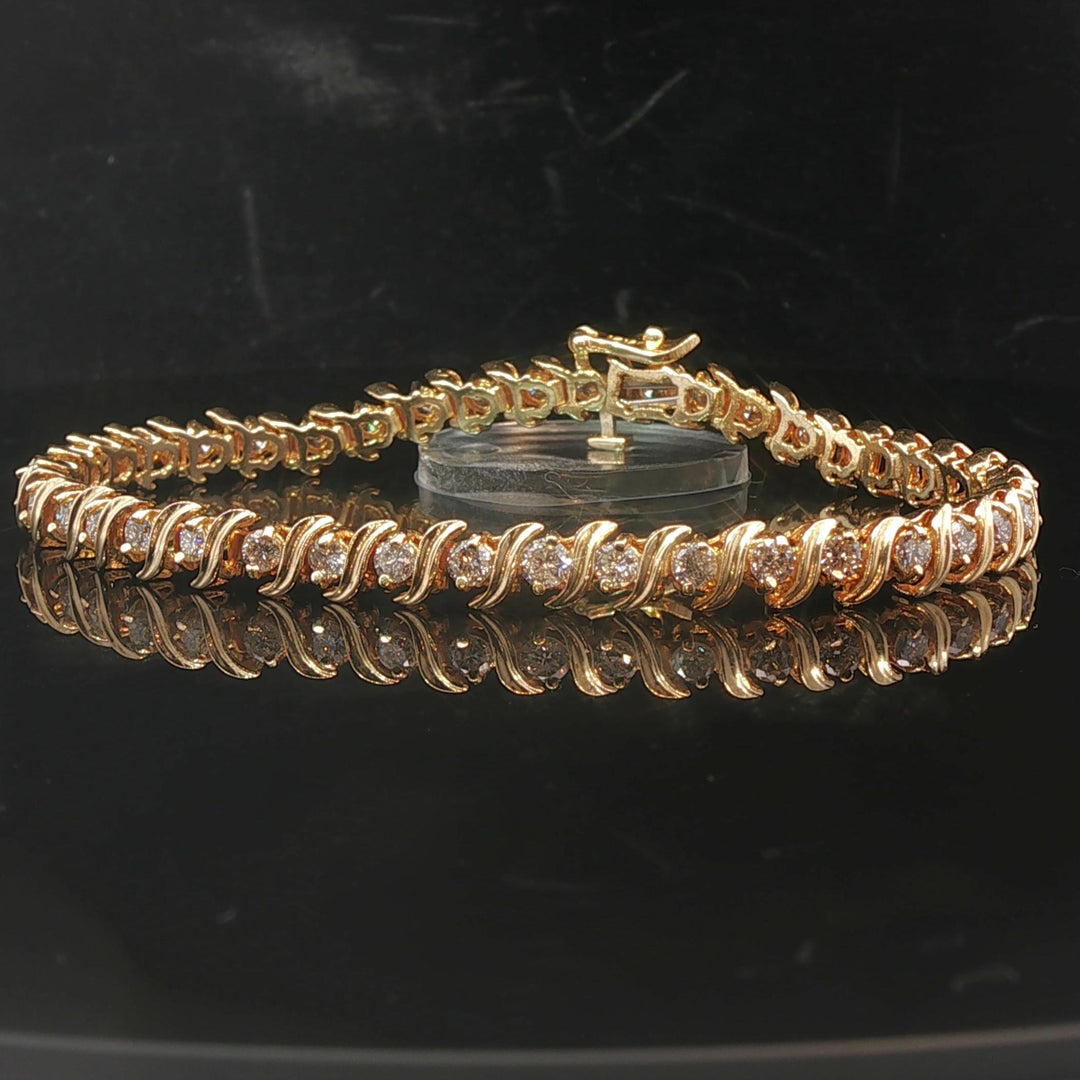 14k Yellow Gold and 2cttw Diamond Vintage S Link Tennis Bracelet 7"