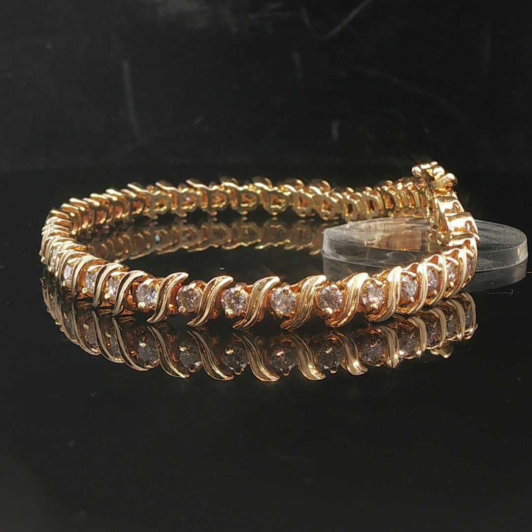 14k Yellow Gold and 2cttw Diamond Vintage S Link Tennis Bracelet 7"