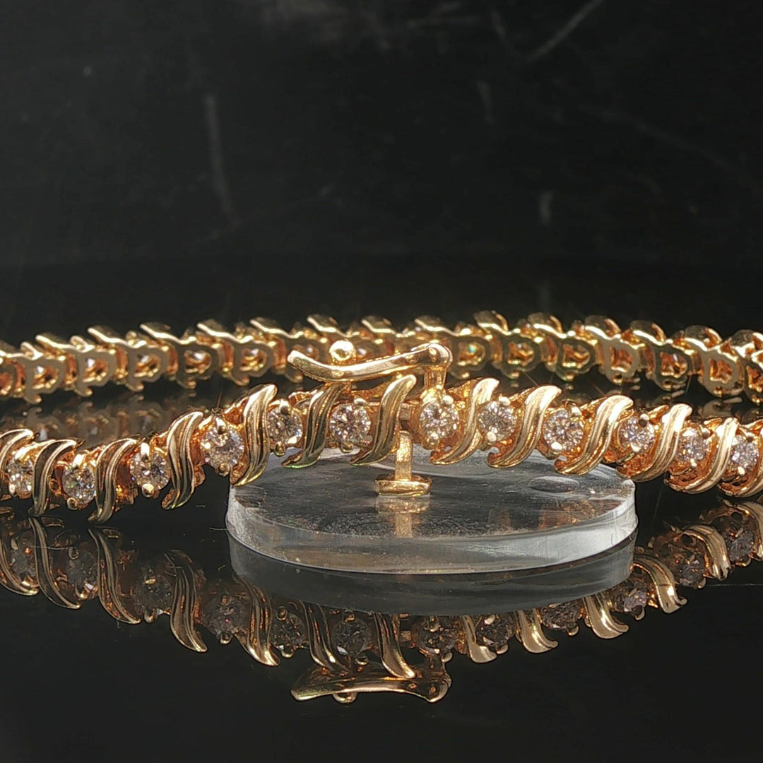 14k Yellow Gold and 2cttw Diamond Vintage S Link Tennis Bracelet 7"