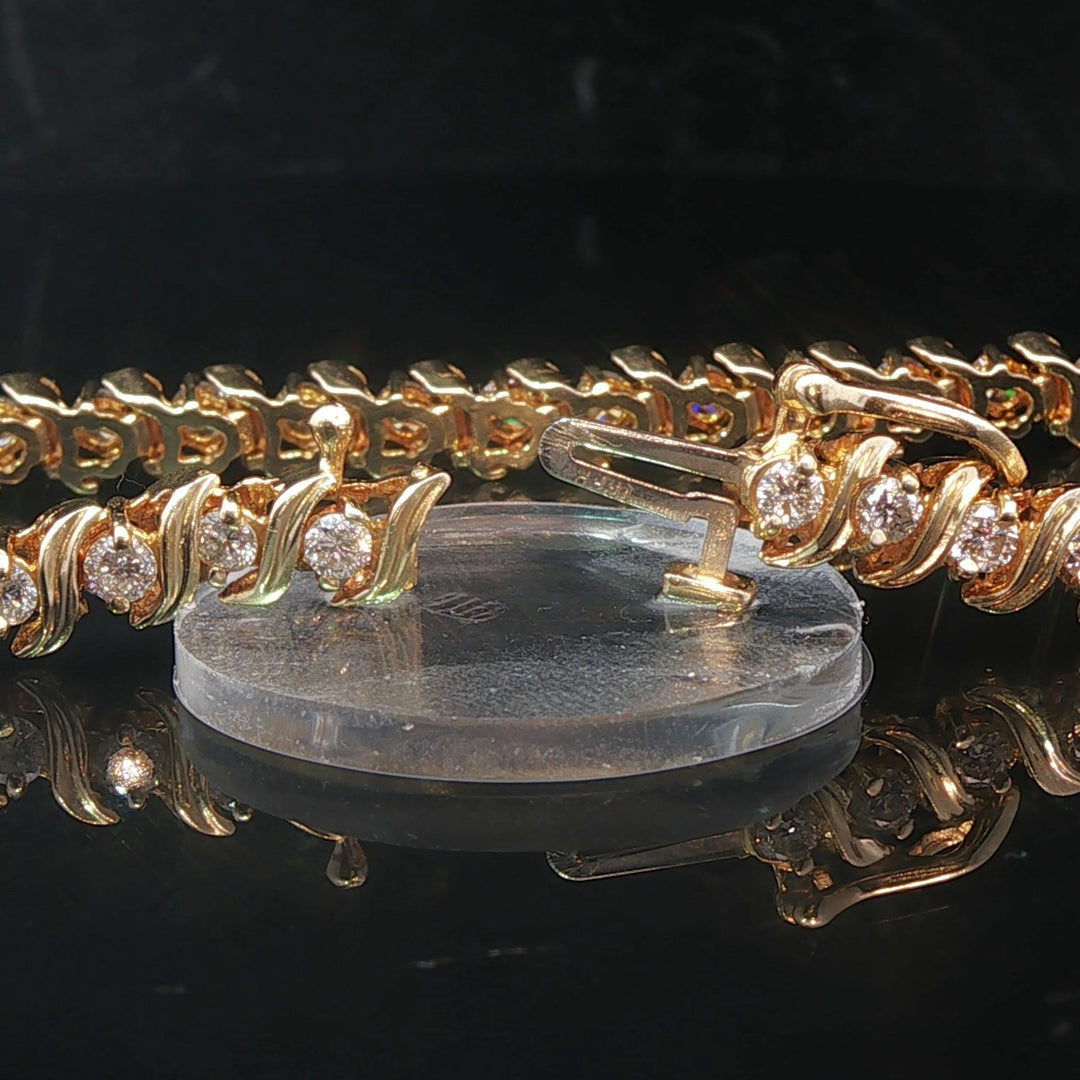 14k Yellow Gold and 2cttw Diamond Vintage S Link Tennis Bracelet 7"