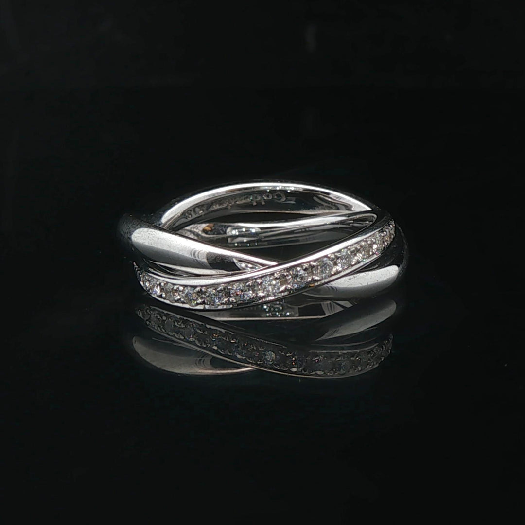 18k White Gold and Diamond Crossover Band Ring Size 4