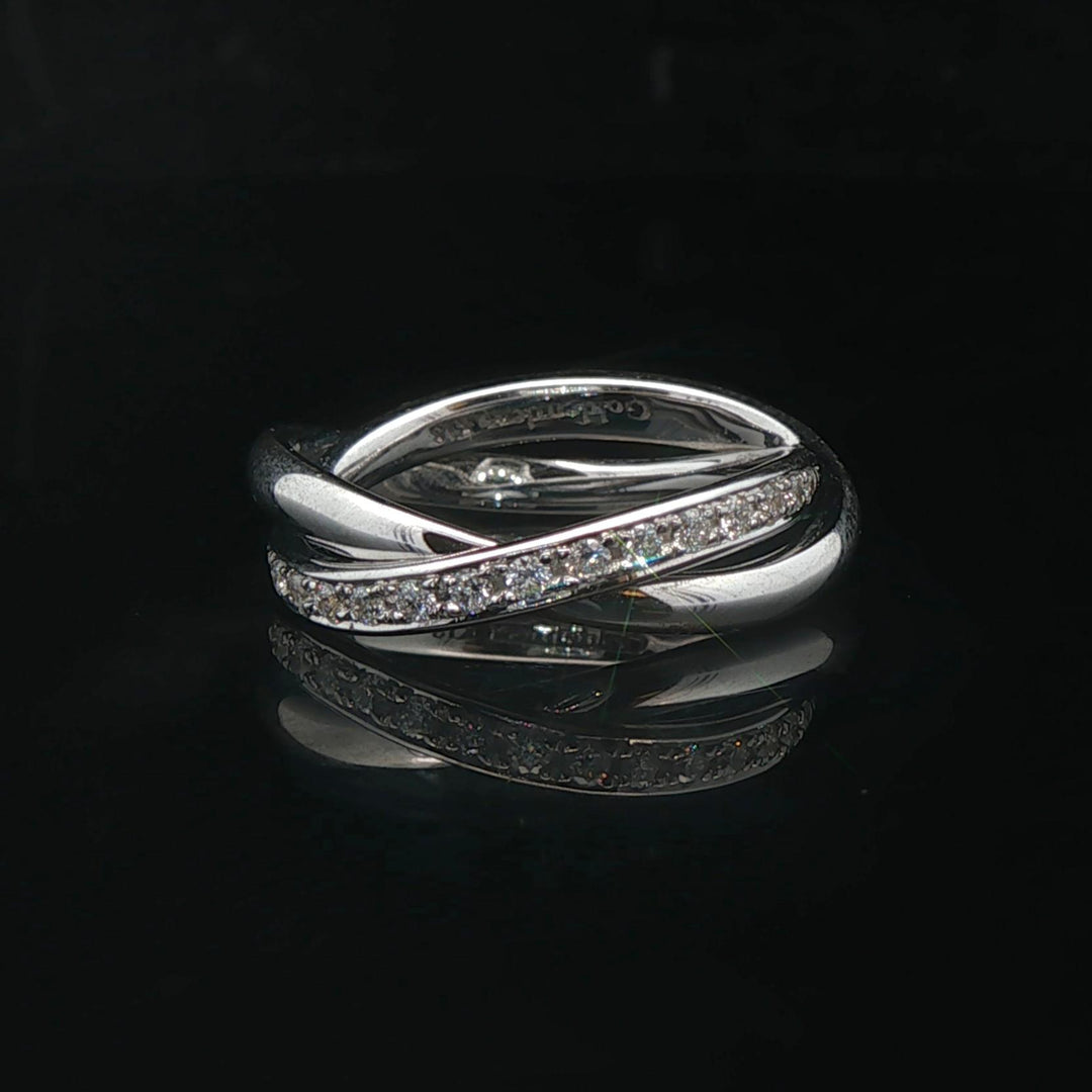 18k White Gold and Diamond Crossover Band Ring Size 4