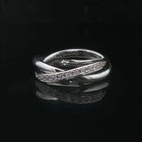 18k White Gold and Diamond Crossover Band Ring Size 4