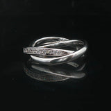 18k White Gold and Diamond Crossover Band Ring Size 4