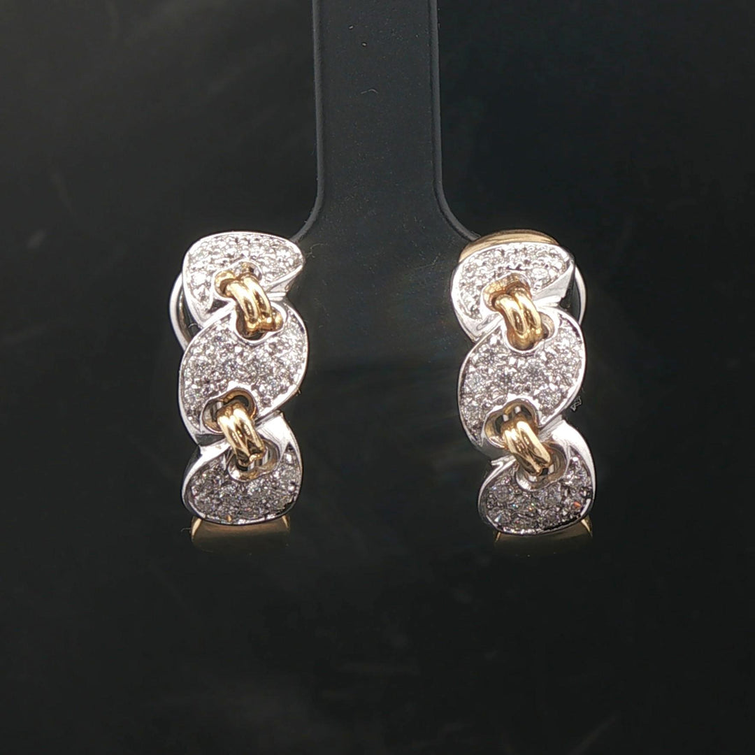 18k Yellow and White Gold Two Tone 0.75cttw Diamond Huggie Earrings