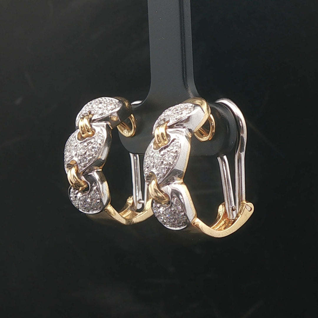 18k Yellow and White Gold Two Tone 0.75cttw Diamond Huggie Earrings