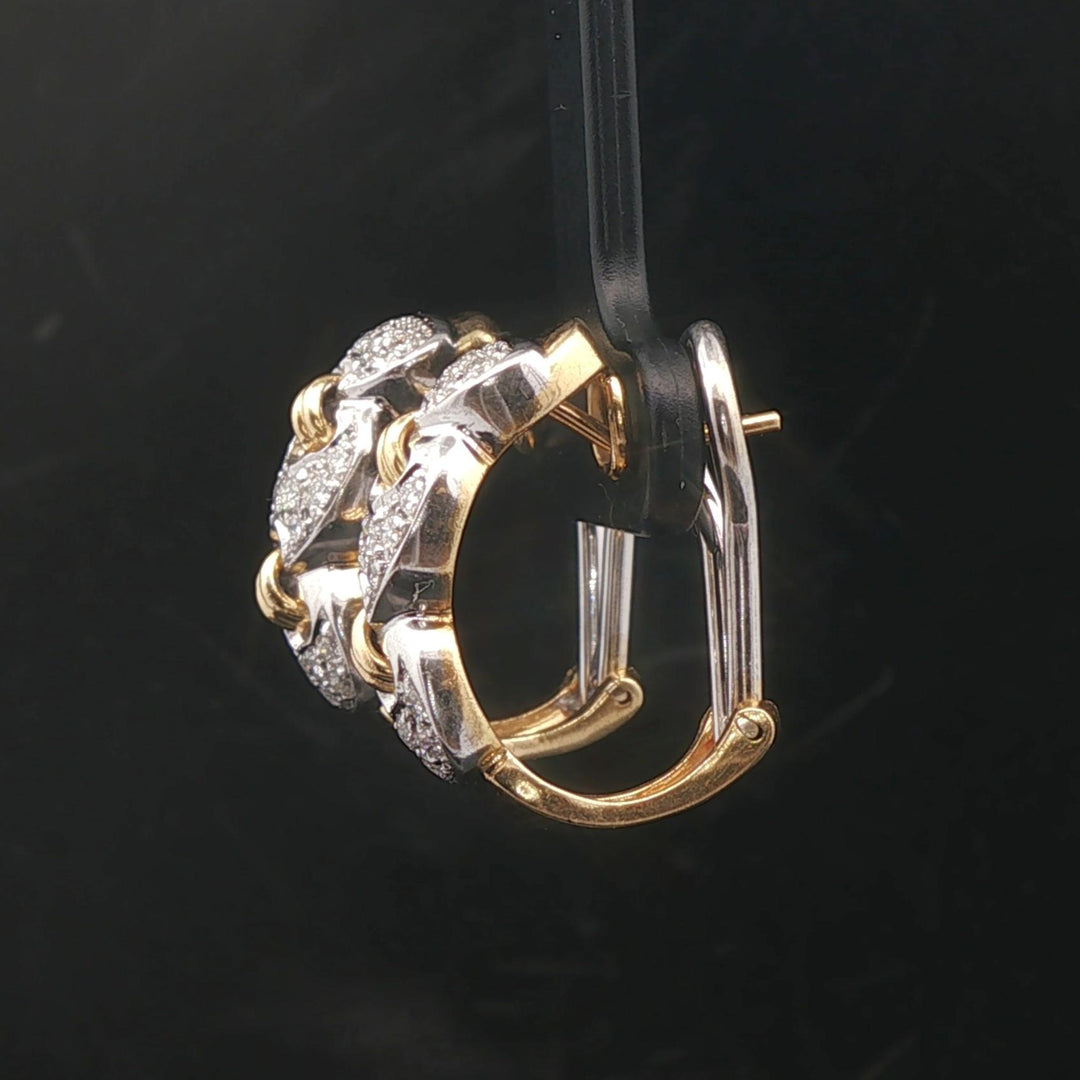 18k Yellow and White Gold Two Tone 0.75cttw Diamond Huggie Earrings