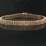 14k Yellow Gold and 4cttw Diamond 22.8g Three Row Tennis Bracelet 7"