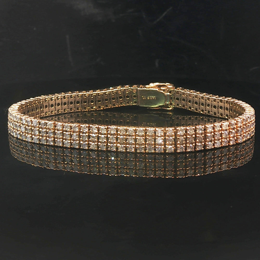 14k Yellow Gold and 4cttw Diamond 22.8g Three Row Tennis Bracelet 7"