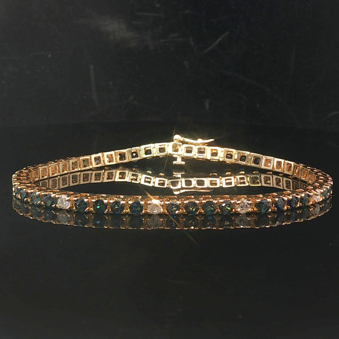14k Yellow Gold Blue Sapphire and Diamond Vintage Tennis Bracelet 7"