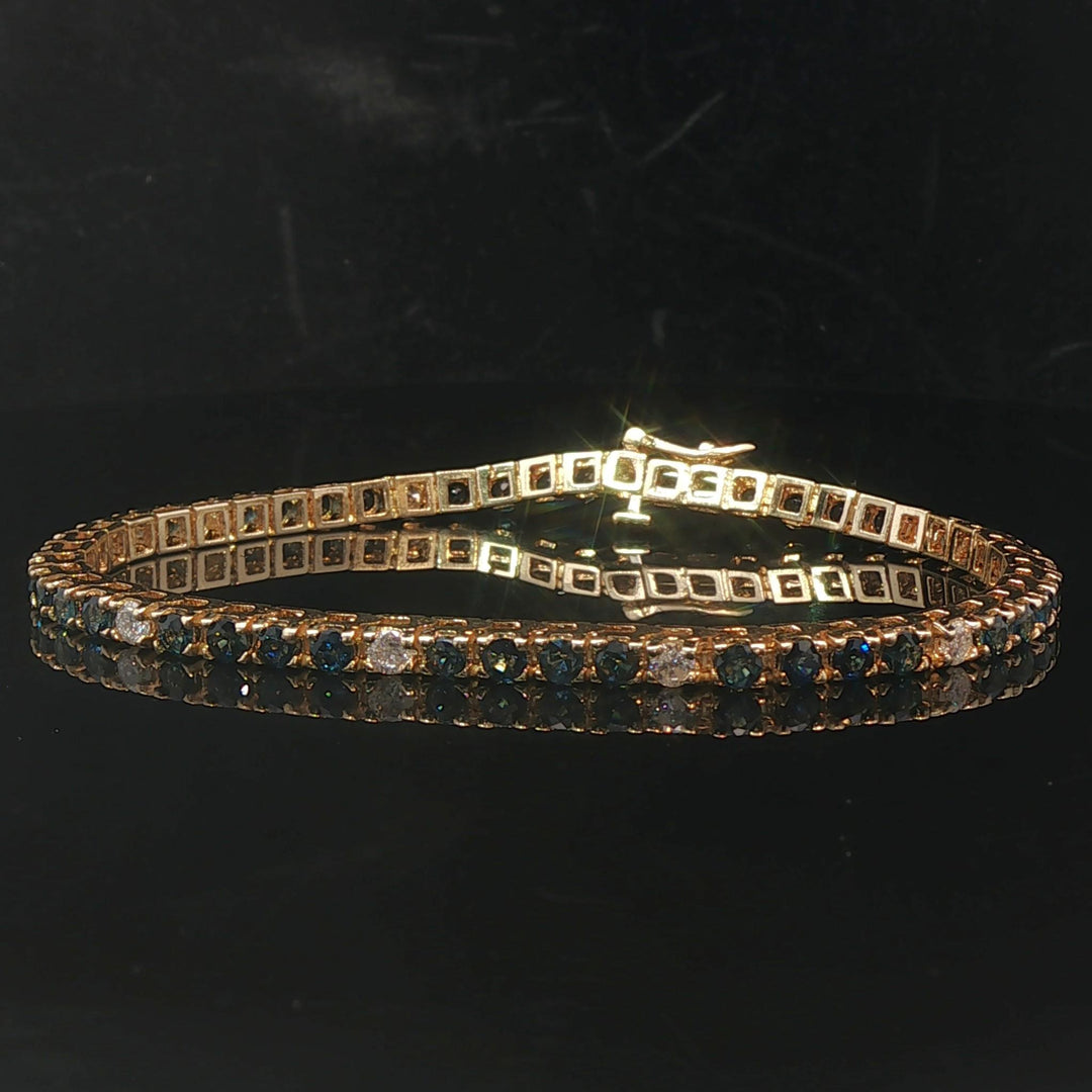14k Yellow Gold Blue Sapphire and Diamond Vintage Tennis Bracelet 7"